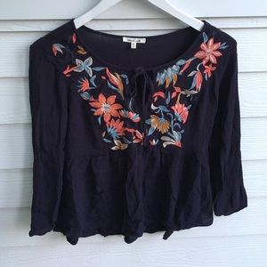Navy Blue Embroidered Top